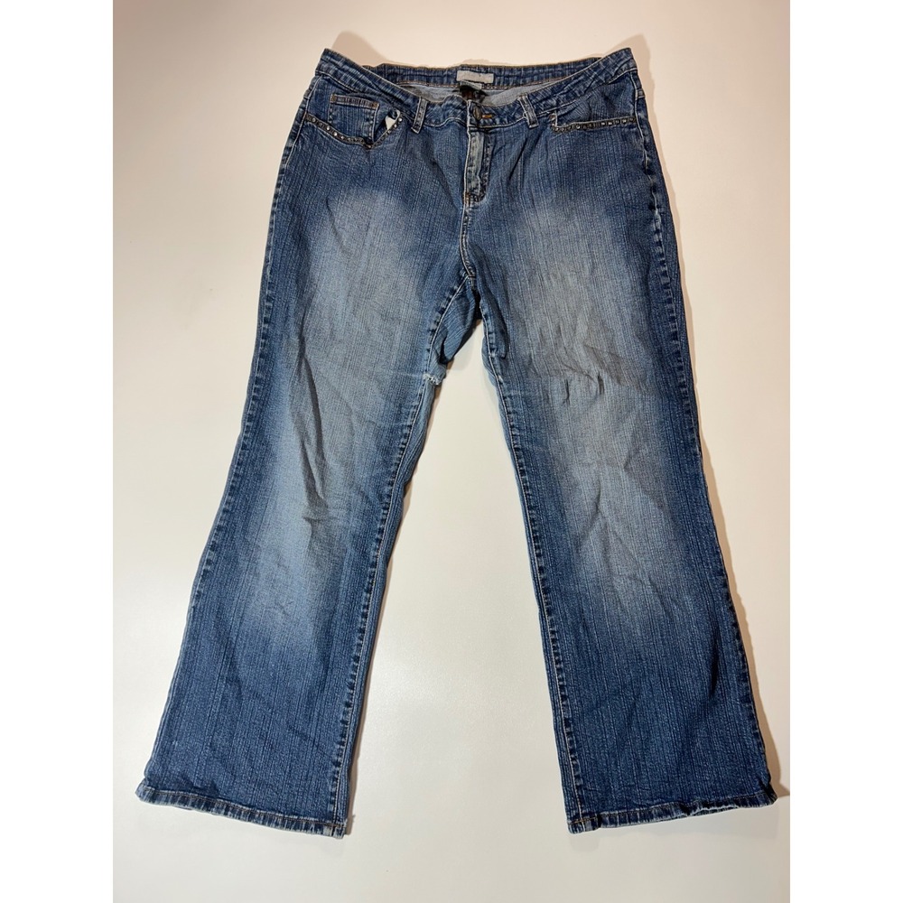 F.L. Jeans Bootcut Jeans Womens 18 Blue Fair Studded Distressed Stretch Denim